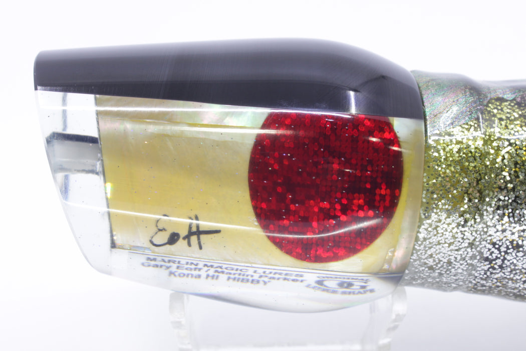 Marlin Magic Golden MOP Black Back Red Eyes Hibby 14" 11oz Skirted Yellow Aurora