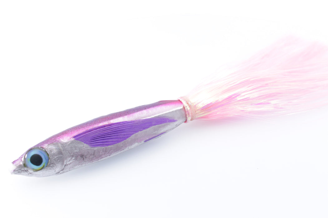 Aloha Lures Silver Rainbow Purple-Pink Back Slapstick 5" 5.5oz Flashabou Pink