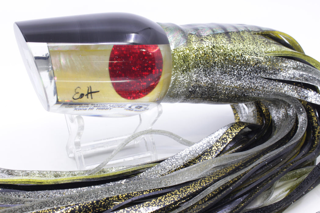 Marlin Magic Golden MOP Black Back Red Eyes Hibby 14" 11oz Skirted Yellow Aurora