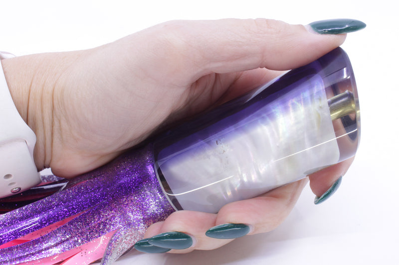 Crampton Baits Real White Ripple Shell Purple Back Tube 12" 8oz Skirted Purple-Silver/Pink