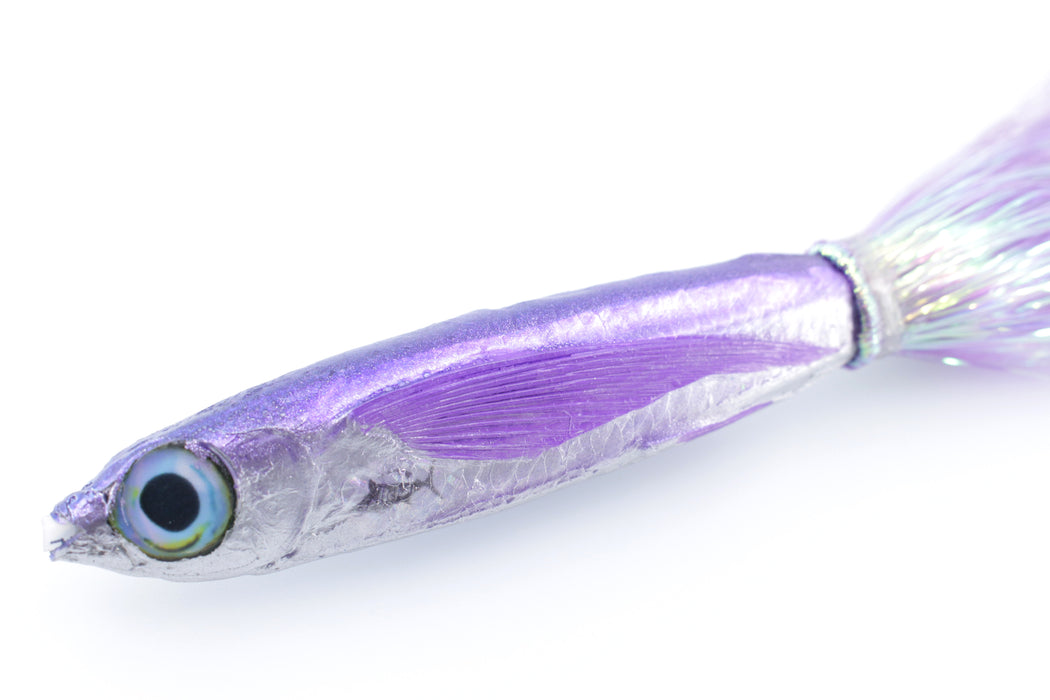 Aloha Lures Silver Rainbow Blue-Purple Back Slapstick 5" 5.5oz Flashabou Purple