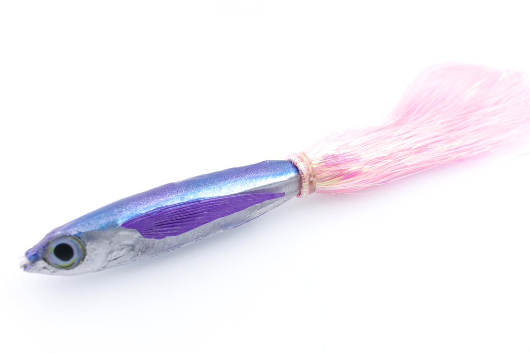 Aloha Lures Silver Rainbow Blue-Purple Stripes Back Slapstick 5" 5.5oz Flashabou Pink