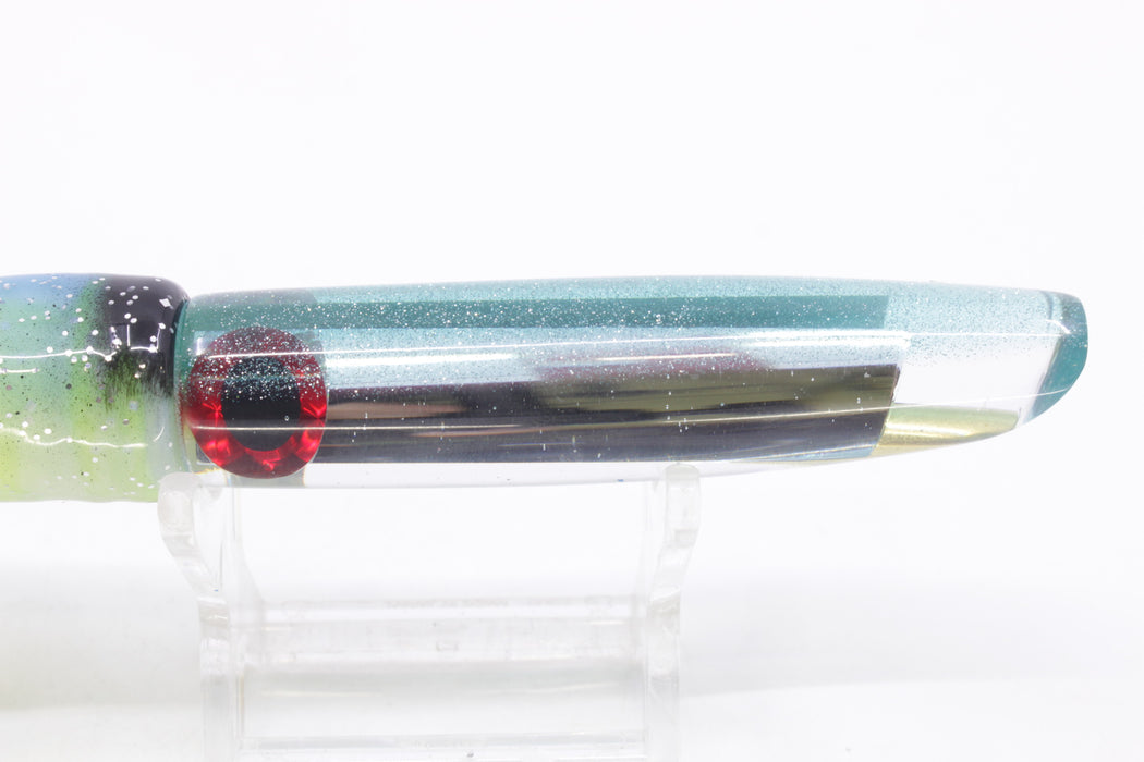 Coggin Lures Mirrored Ice Blue Back Pencil Stick Swimmer 5.5" 2oz Skirted Fruit Salad