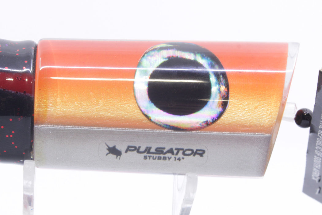 Pulsator Lures Orange-Silver Taxi Eyes Stubby Tube 14" 8oz Skirted Black/Rainbow GZE