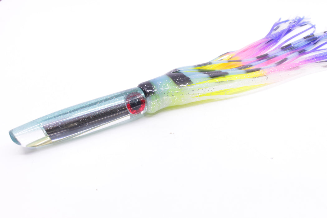 Coggin Lures Mirrored Ice Blue Back Pencil Stick Swimmer 5.5" 2oz Skirted Fruit Salad