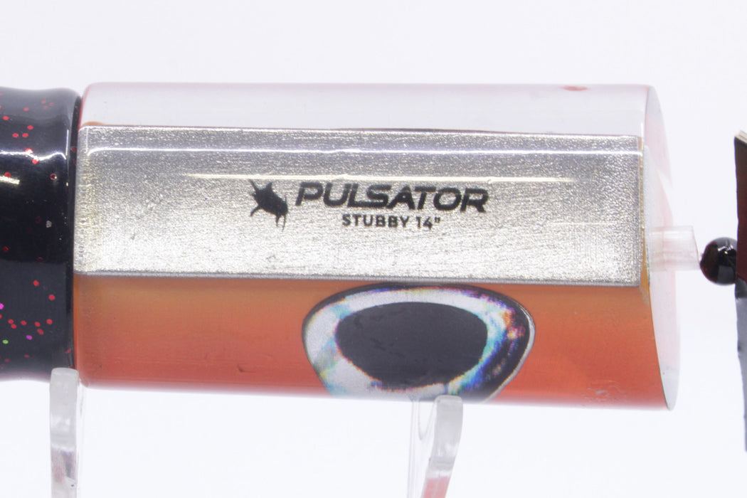 Pulsator Lures Orange-Silver Taxi Eyes Stubby Tube 14" 8oz Skirted Black/Rainbow GZE