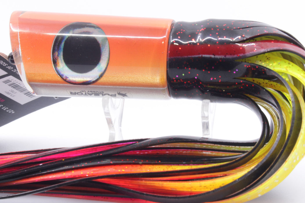 Pulsator Lures Orange-Silver Taxi Eyes Stubby Tube 14" 8oz Skirted Black/Rainbow GZE