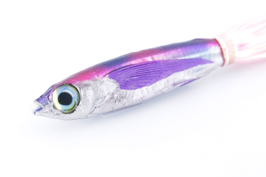 Aloha Lures Silver Rainbow Purple-Blue Stripes Back Slapstick 5" 5.5oz Flashabou Pink