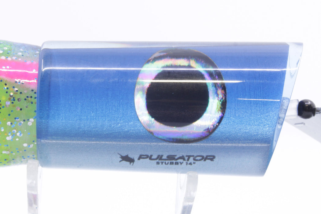 Pulsator Lures Blue-Silver Taxi Eyes Stubby Tube 14" 8oz Skirted Blue-Clear/Rainbow GZE