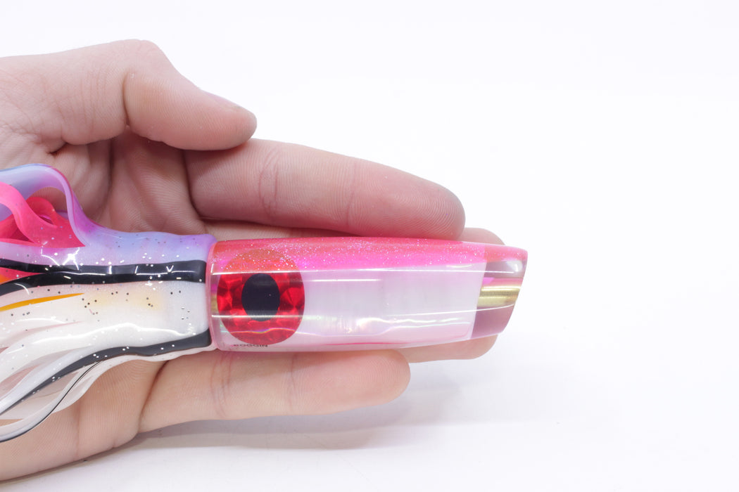 Coggin Lures White Rainbow Glass Pink Back Malolo Fying Fish 7" 3oz Skirted Gay Bob