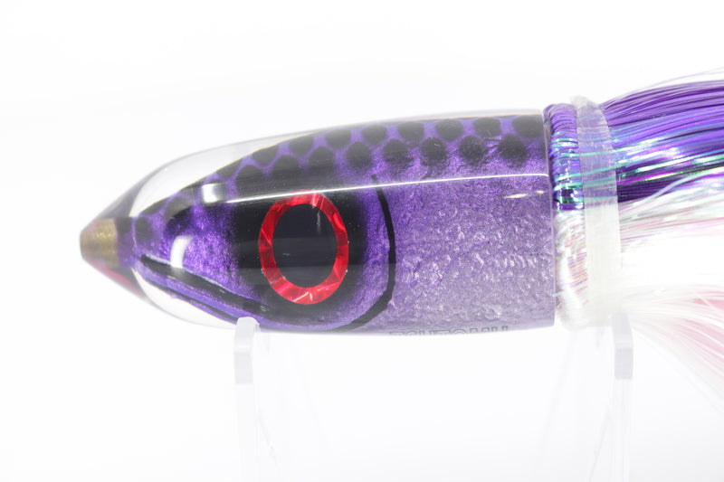 Tsutomu Lures Purple Black Dots Fish Head Ali'i Bullet 7" 5oz Strobez Purple-White