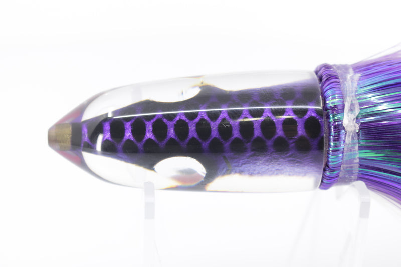 Tsutomu Lures Purple Black Dots Fish Head Ali'i Bullet 7" 5oz Strobez Purple-White