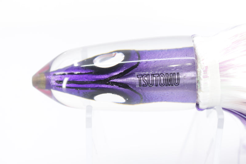 Tsutomu Lures Purple Black Dots Fish Head Ali'i Bullet 7" 5oz Strobez Purple-White