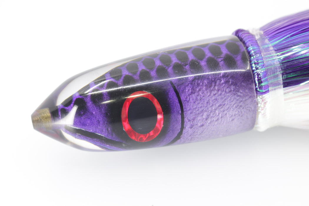 Tsutomu Lures Purple Black Dots Fish Head Ali'i Bullet 7" 5oz Strobez Purple-White