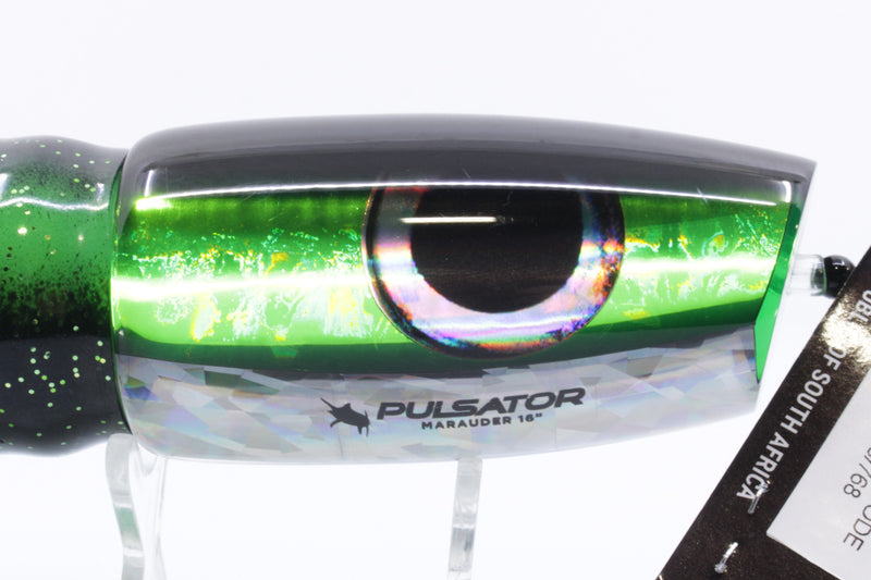 Pulsator Lures Green Rainbow Black Back Taxi Eyes Marauder 16" 10oz Skirted Black-Green