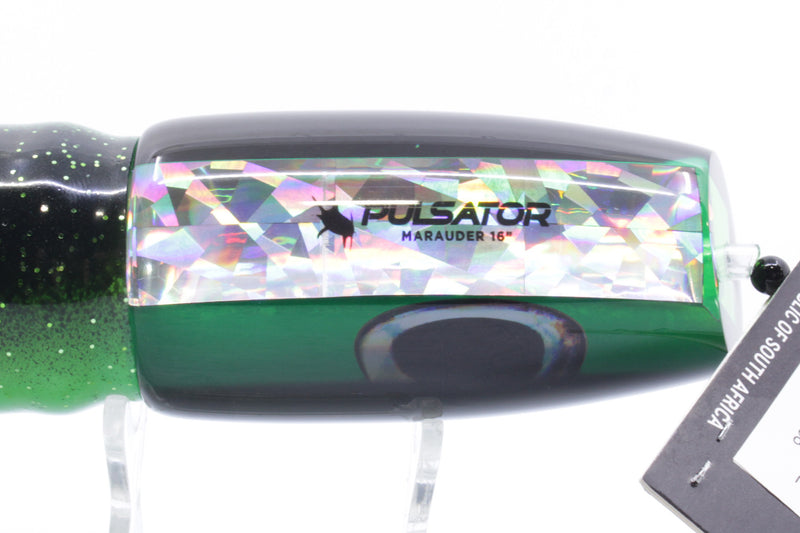Pulsator Lures Green Rainbow Black Back Taxi Eyes Marauder 16" 10oz Skirted Black-Green