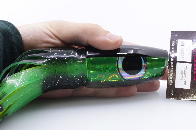 Pulsator Lures Green Rainbow Black Back Taxi Eyes Marauder 16" 10oz Skirted Black-Green