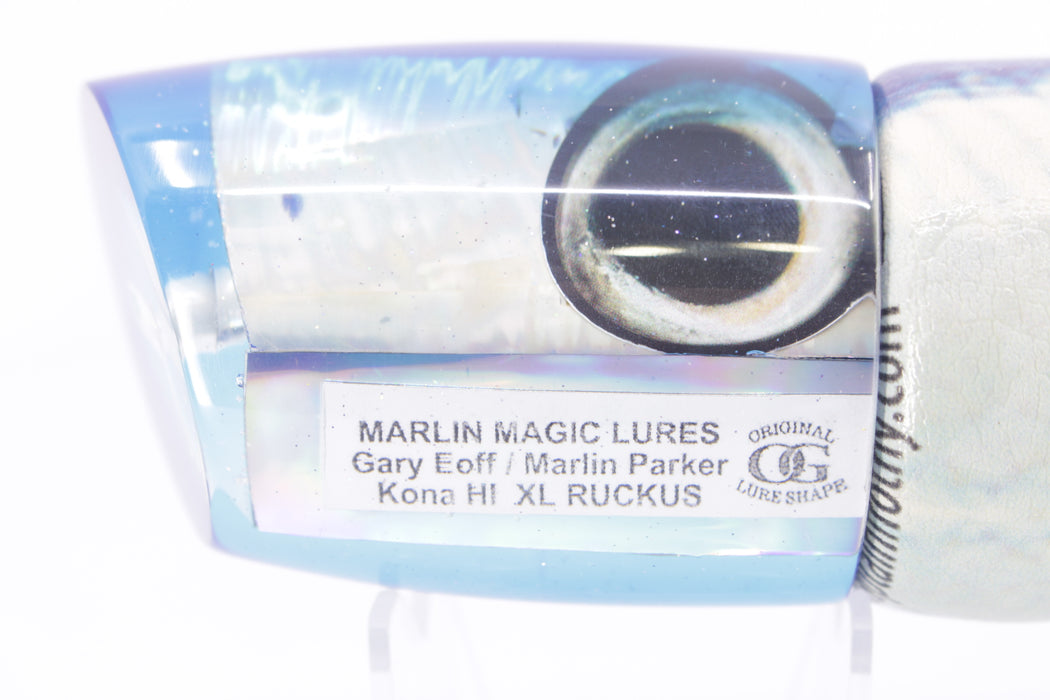 Marlin Magic White Awabi Blue Back Taxi Eyes #2 XL Ruckus 16" 15oz ALV Blue Ballyhoo