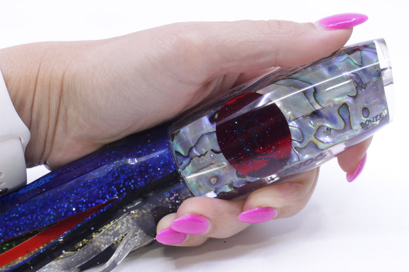 Bonze Lures Paua Shell Red Eyes Havoc 12" 8oz Skirted Blue-Holo with Black Bars