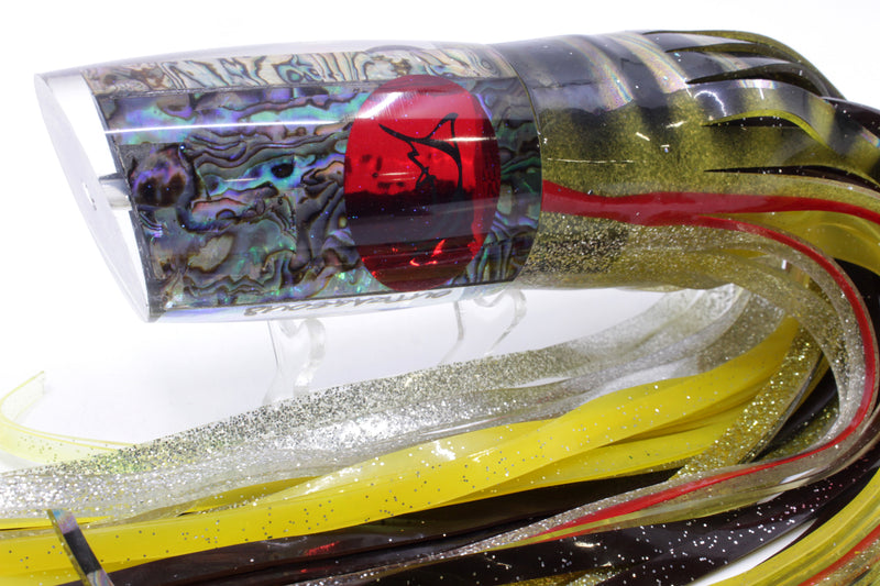 Bonze Lures Paua Shell Red Eyes Outrageous 16" 18oz Skirted Yellow Aurora
