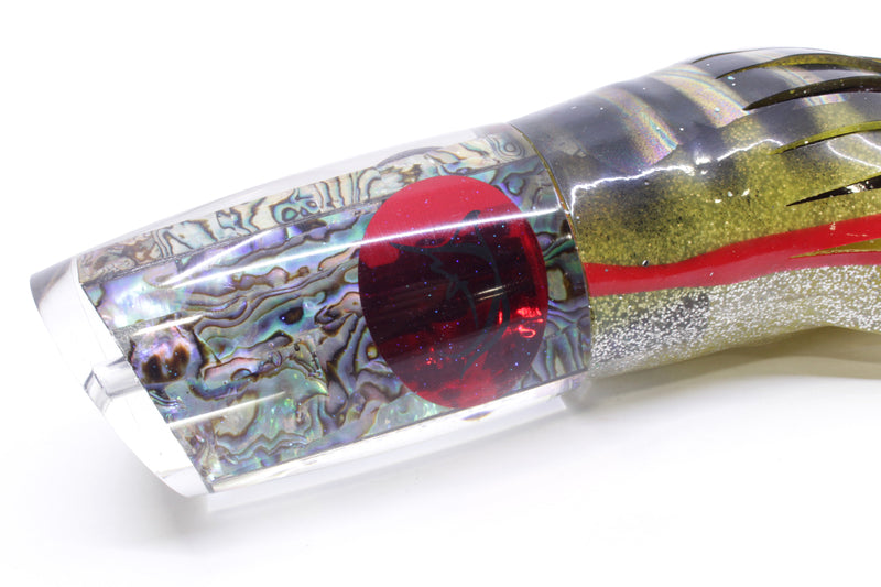 Bonze Lures Paua Shell Red Eyes Outrageous 16" 18oz Skirted Yellow Aurora