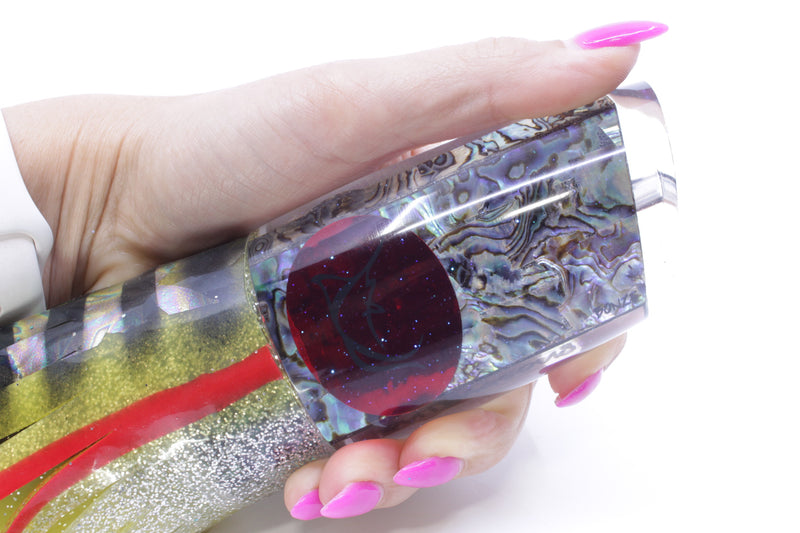 Bonze Lures Paua Shell Red Eyes Outrageous 16" 18oz Skirted Yellow Aurora