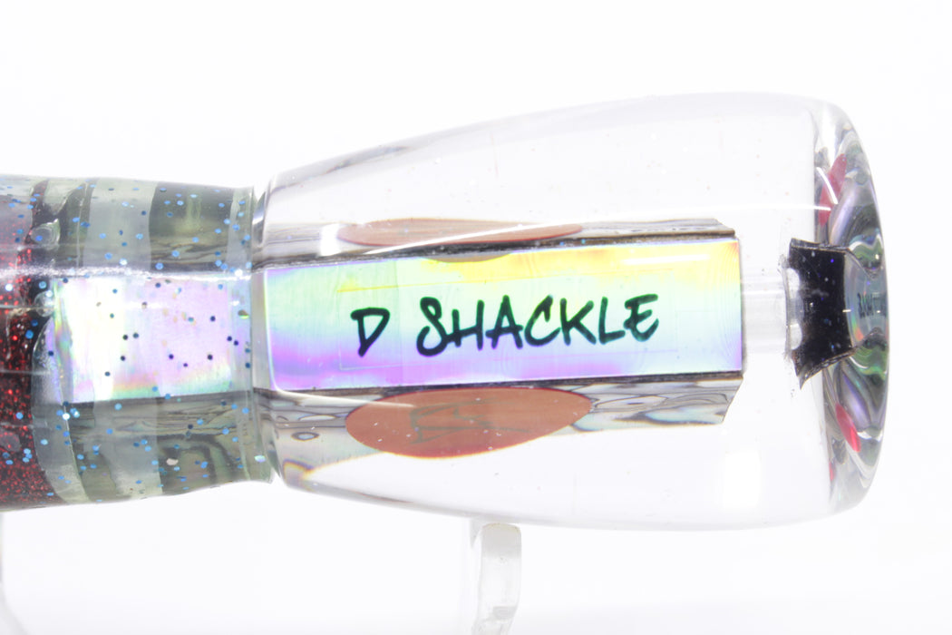 Bonze Lures Paua Shell Red Eyes D Shackle 9" 3.5oz Skirted Green-Black Stripes/Red