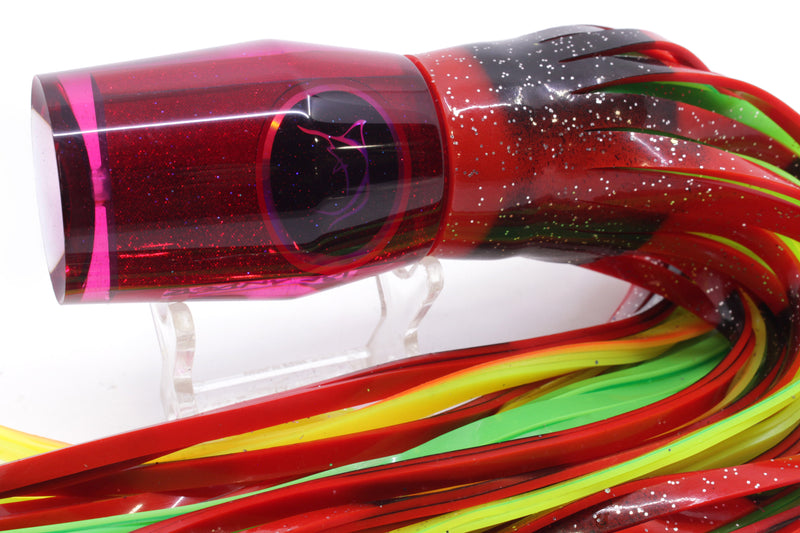 Bonze Lures Red Rainbow Black Eyes Islander 12" 8.7oz Skirted Red with Black Bars