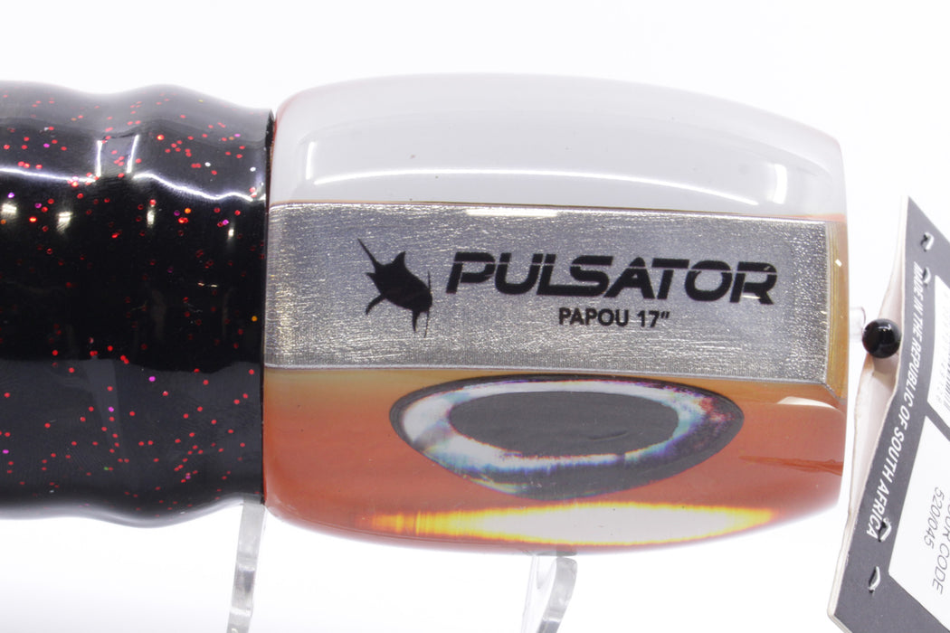 Pulsator Lures Orange-Silver Taxi Eyes Papou 17" 25oz Skirted Black/Orange