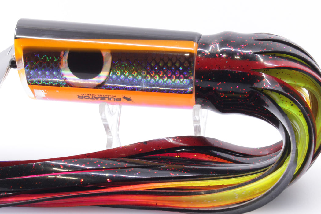 Pulsator Lures Black Rainbow Scale Black-Orange Back Tube 14" 9oz Skirted Black/Rainbow