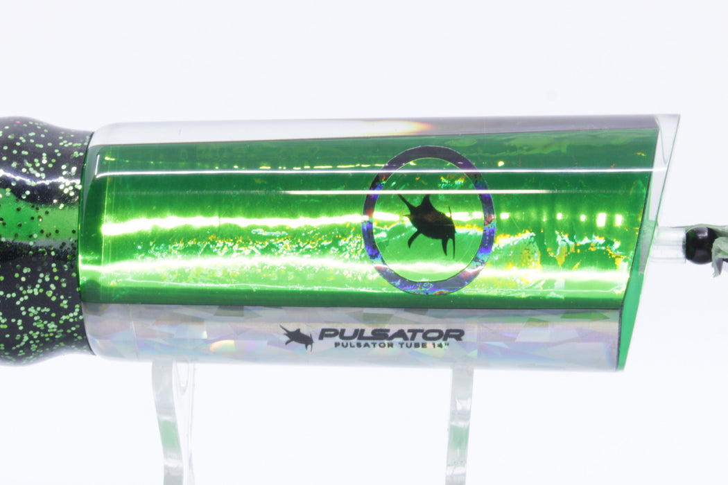 Pulsator Lures Green Rainbow Green Pulsator Eyes Tube 14" 9oz Skirted Black/Green