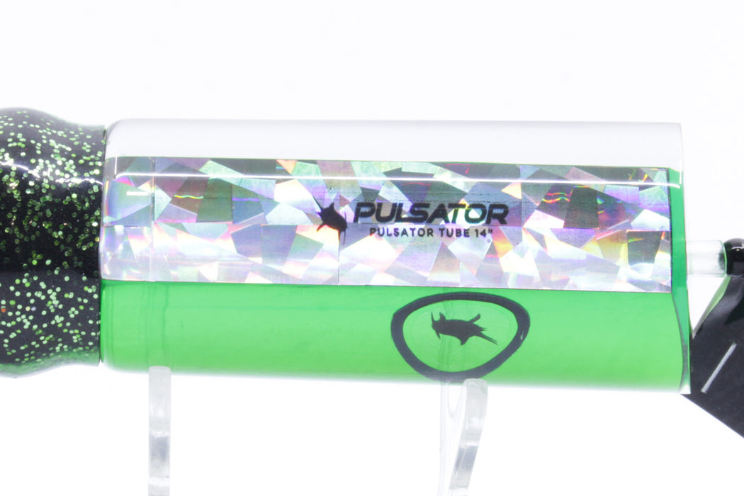 Pulsator Lures Green Rainbow Green Pulsator Eyes Tube 14" 9oz Skirted Black/Green