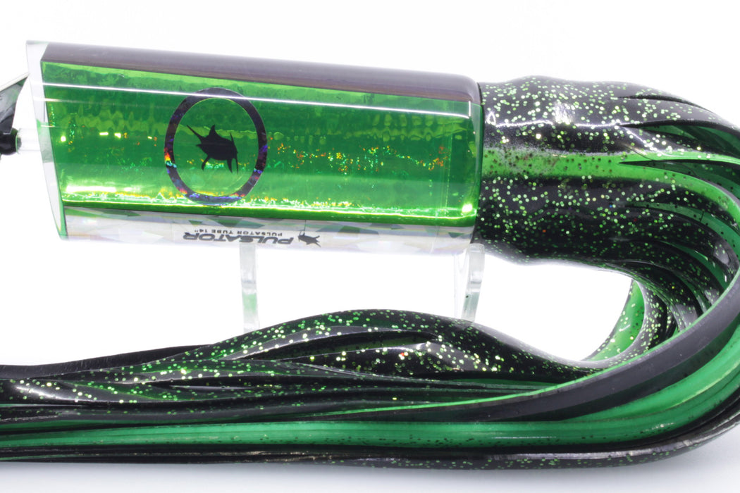 Pulsator Lures Green Rainbow Green Pulsator Eyes Tube 14" 9oz Skirted Black/Green