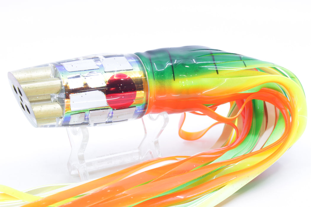 Tanigawa Lures Sunset Rainbow Cracked Glass 4-Hole Slant 9"+ 11oz Skirted Guacamaya