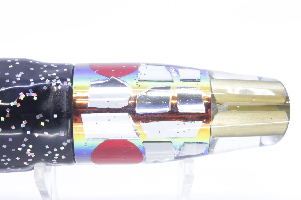 Tanigawa Lures Sunset Rainbow Cracked Glass 2-Hole Slant 9"+ 11oz Skirted Black/Rainbow