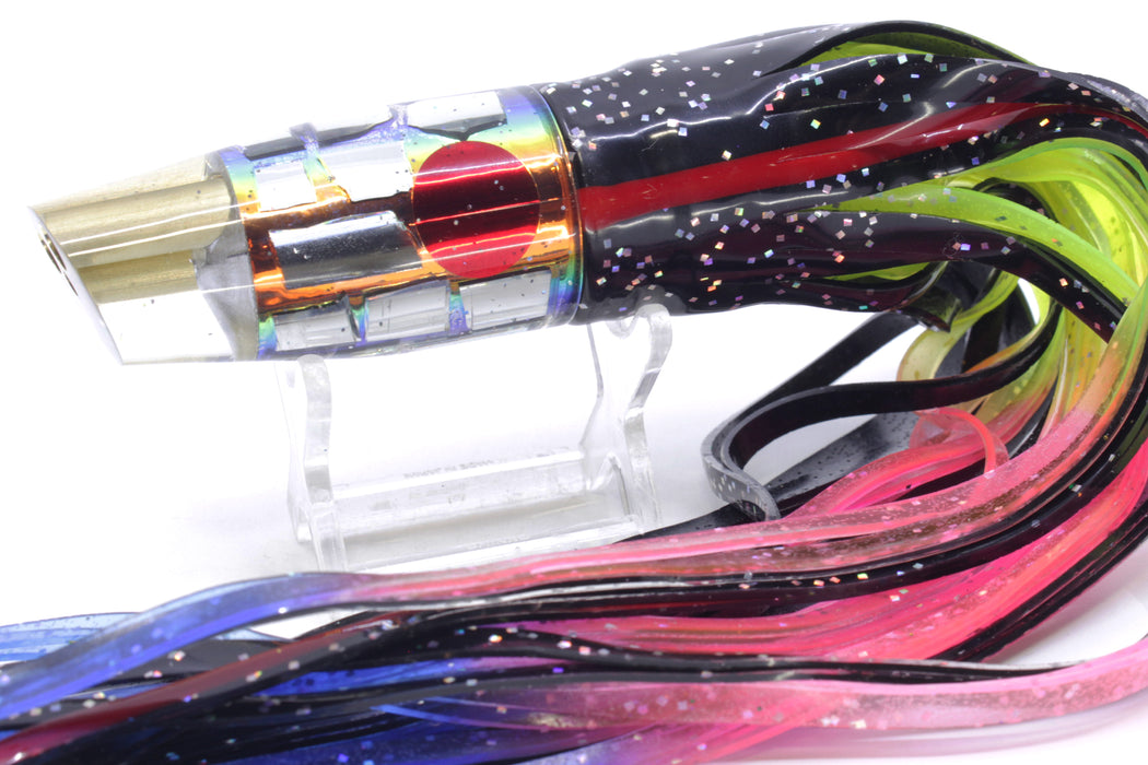Tanigawa Lures Sunset Rainbow Cracked Glass 2-Hole Slant 9"+ 11oz Skirted Black/Rainbow