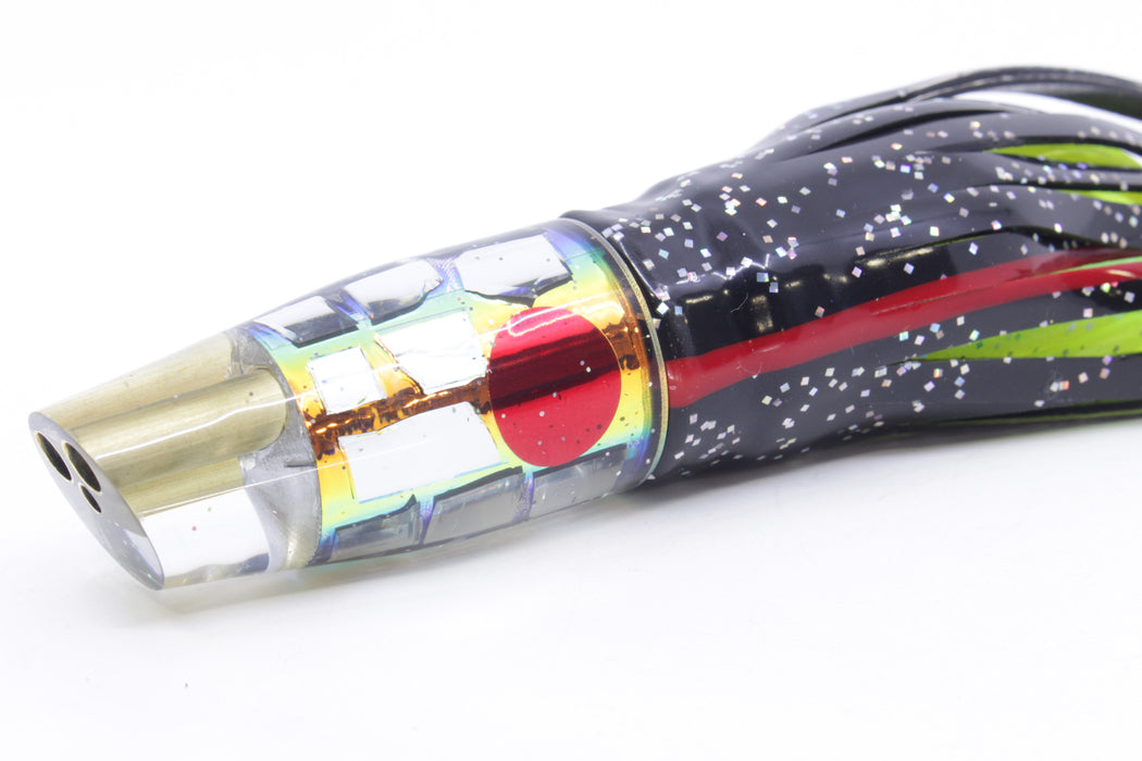 Tanigawa Lures Sunset Rainbow Cracked Glass 2-Hole Slant 9"+ 11oz Skirted Black/Rainbow