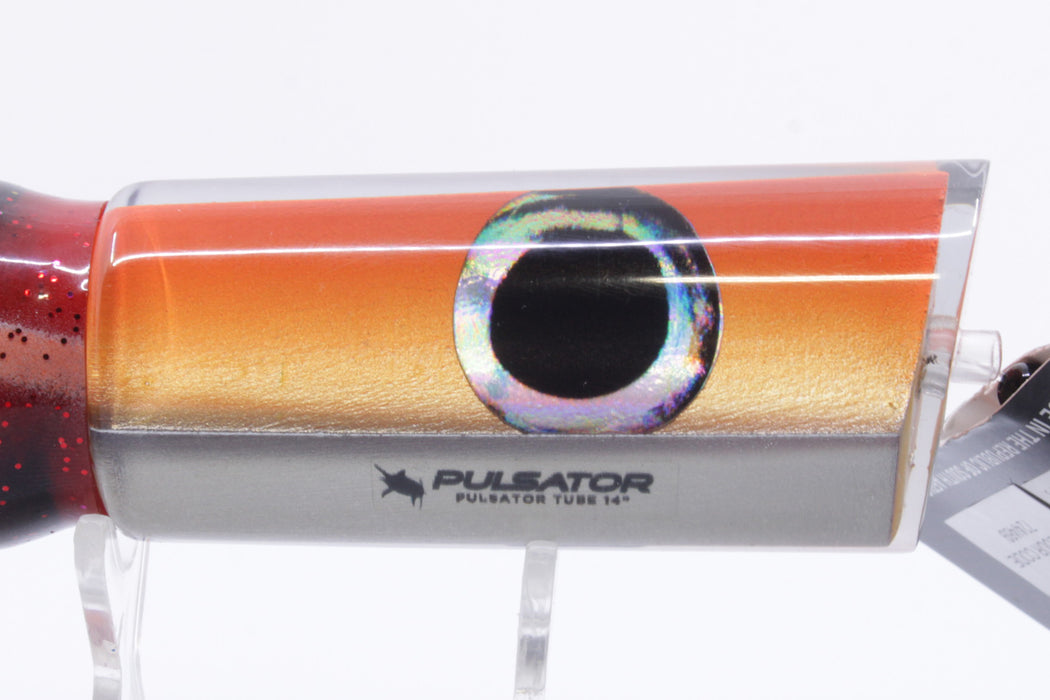 Pulsator Lures Orange-Silver Taxi Eyes Tube 14" 9oz Skirted Red-Black Stripes