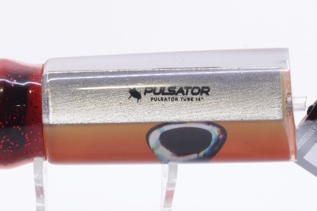 Pulsator Lures Orange-Silver Taxi Eyes Tube 14" 9oz Skirted Red-Black Stripes