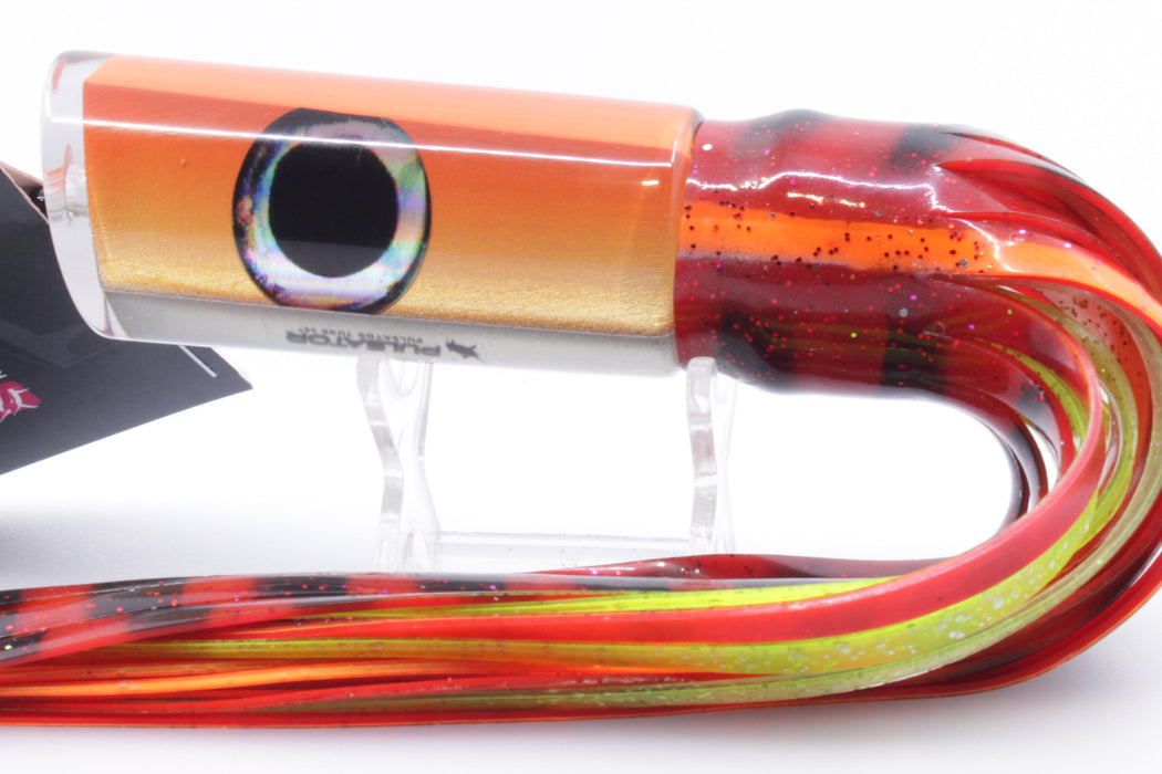 Pulsator Lures Orange-Silver Taxi Eyes Tube 14" 9oz Skirted Red-Black Stripes