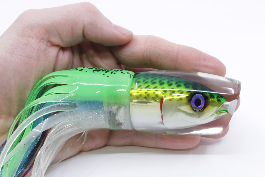 JB Signature Lures Lime Slimey Mackerel Medium Shorty 9" 5oz Skirted Green-Clear