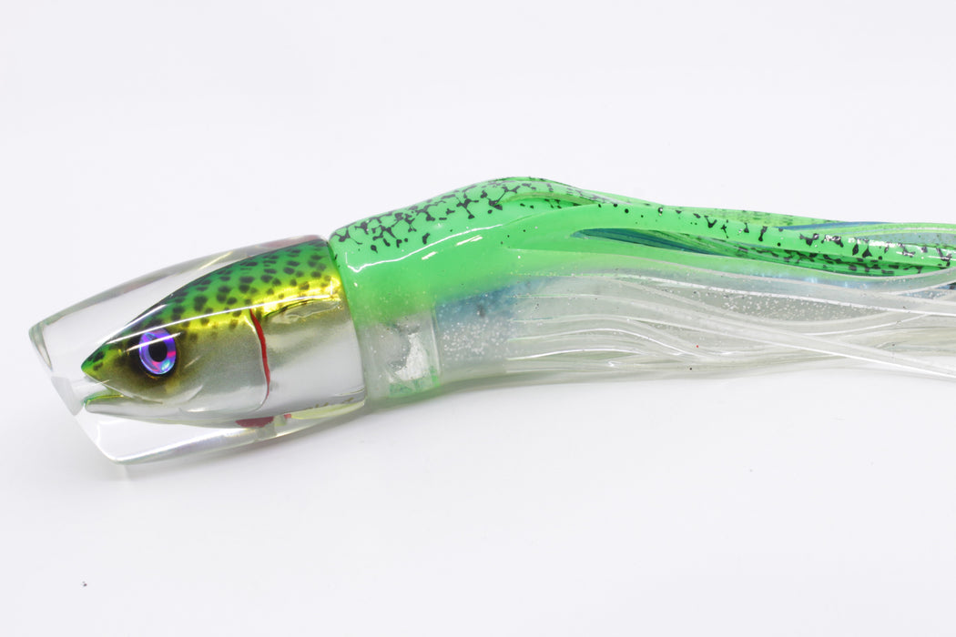 JB Signature Lures Lime Slimey Mackerel Medium Shorty 9" 5oz Skirted Green-Clear