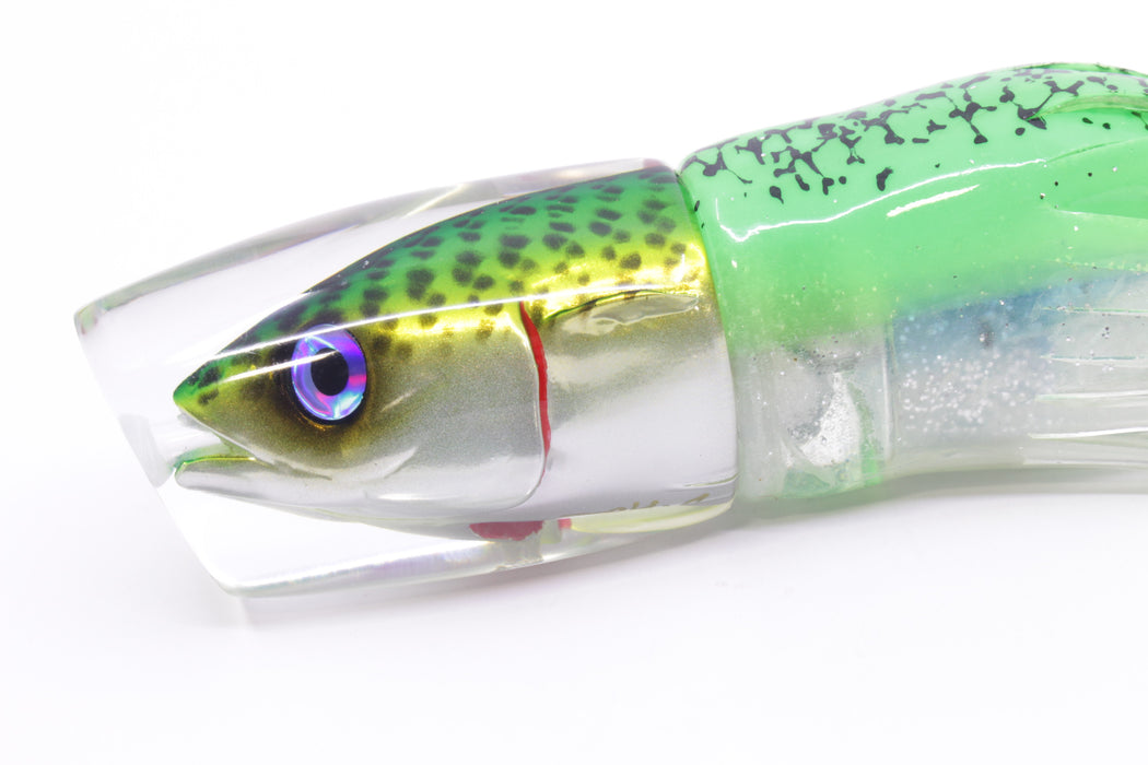 JB Signature Lures Lime Slimey Mackerel Medium Shorty 9" 5oz Skirted Green-Clear