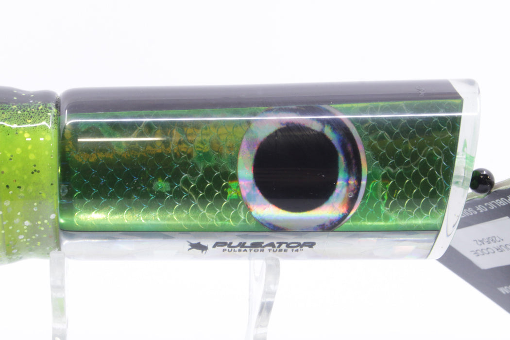 Pulsator Lures Green Rainbow Scale Taxi Eyes Tube 14" 9oz Skirted Black-Chartreuse