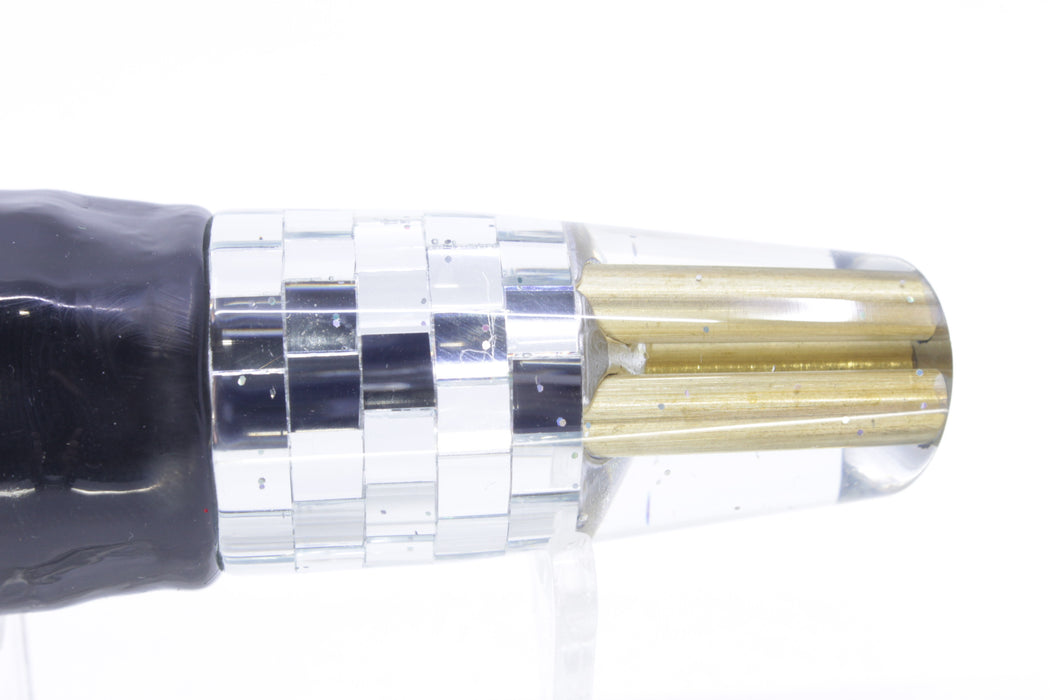 Tanigawa Lures Mirrored Disco Ball 2-Hole Slant 7" 9.6oz Skirted Black-Ice Blue