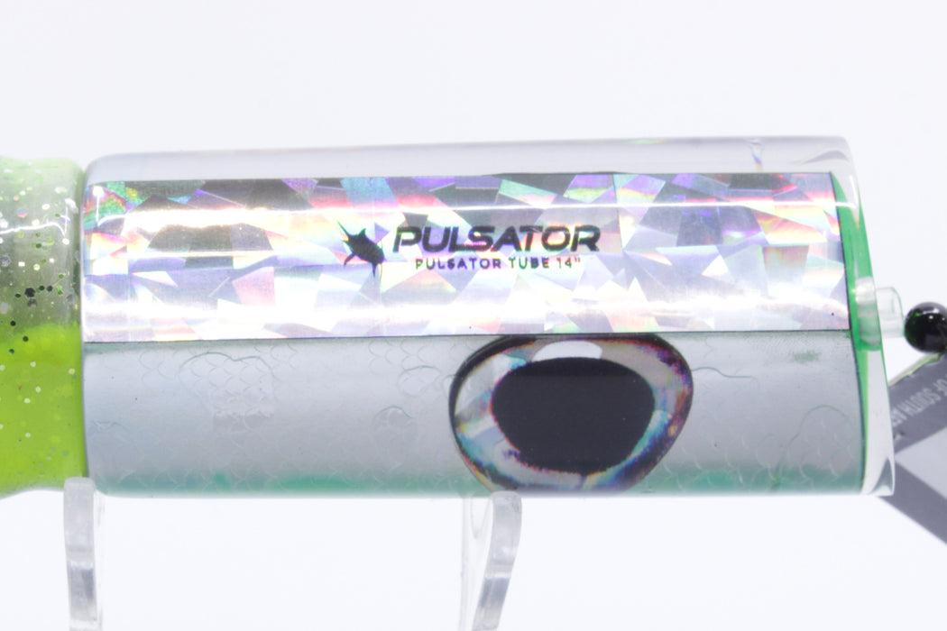 Pulsator Lures Green Rainbow Scale Taxi Eyes Tube 14" 9oz Skirted Black-Chartreuse