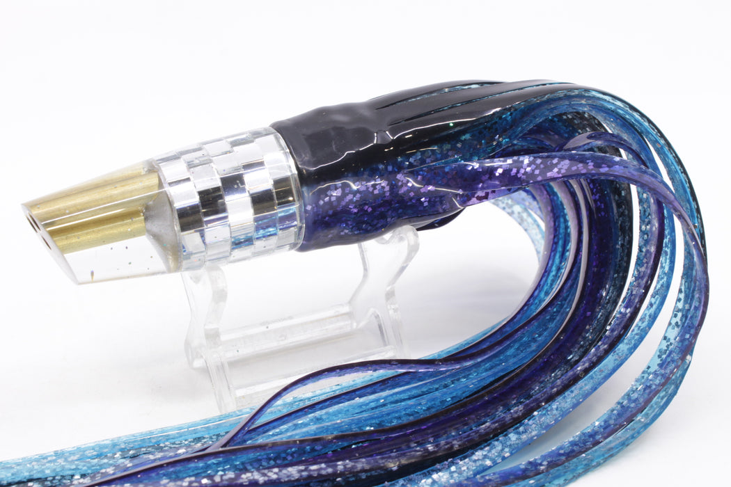 Tanigawa Lures Mirrored Disco Ball 2-Hole Slant 7" 9.6oz Skirted Black-Ice Blue