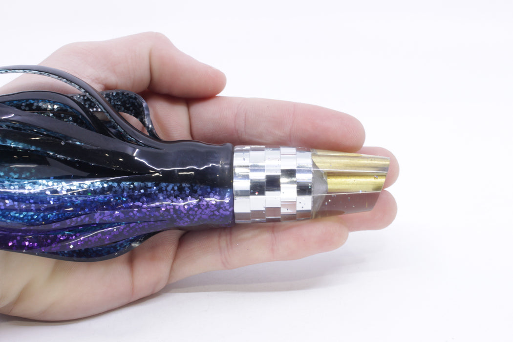 Tanigawa Lures Mirrored Disco Ball 2-Hole Slant 7" 9.6oz Skirted Black-Ice Blue