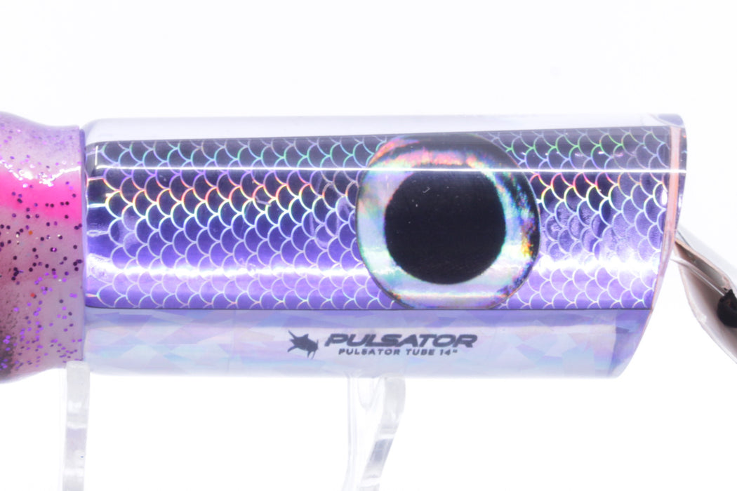 Pulsator Lures Purple Rainbow Scale Taxi Eyes Tube 14" 9oz Skirted Purple/Pink