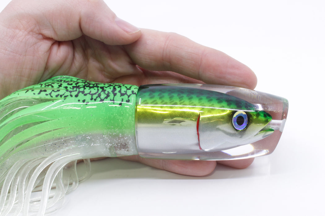 JB Signature Lures Lime Slimey Mackerel Medium Plunger 9" 5oz Skirted Green-Clear